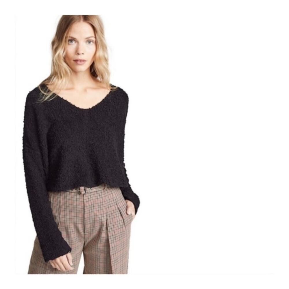 Free People Black Popcorn Chenille Sweater Womens Large Oversized Cropped Cozy L